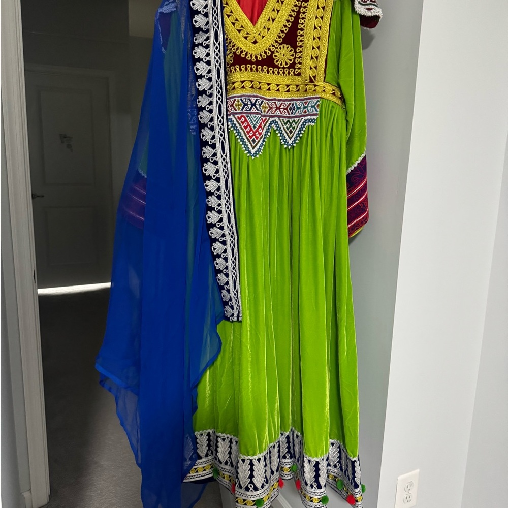 Vibrant Green and Blue Embroidered Dress